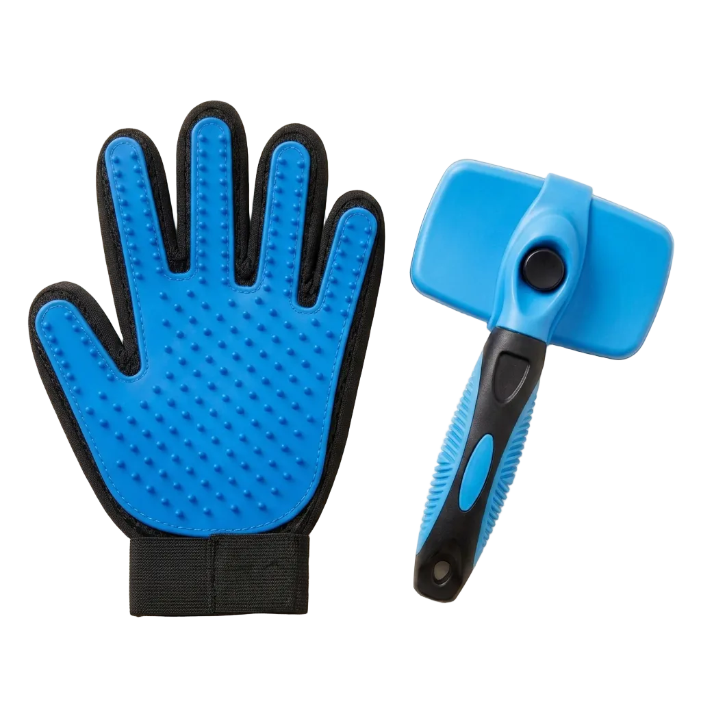 Self-cleaning slicker brush bristles extended and retracted with one button press